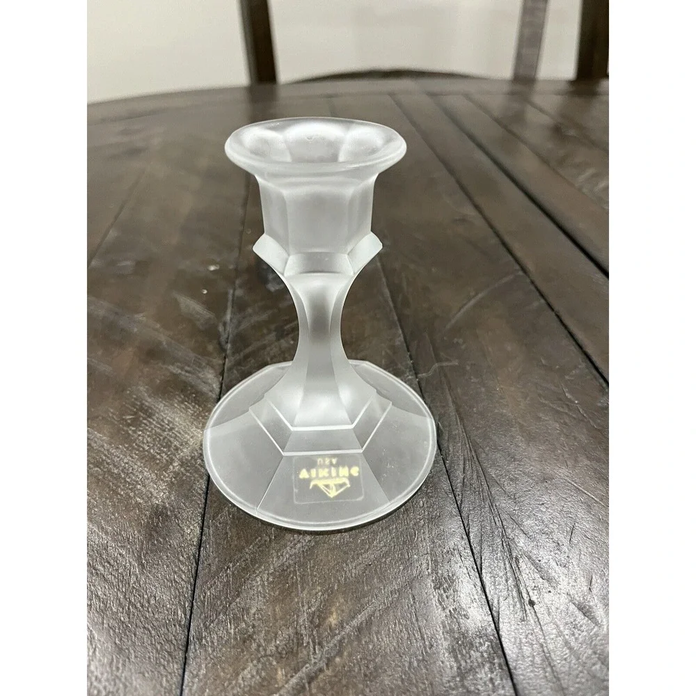 Viking Finnish Crown Satin Crystal Glass‎ Peg Votive Candle Stick Label